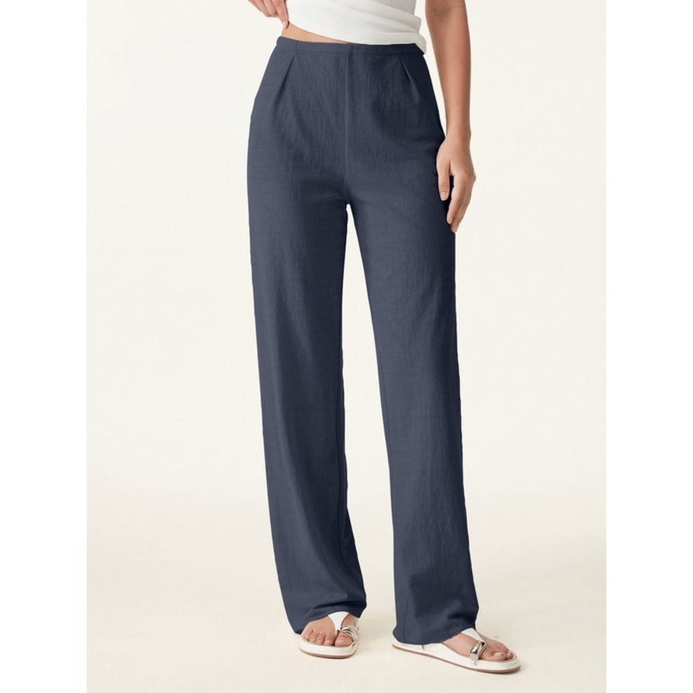 OGL Move Breathable Cotton-Linen Mid-Rise Straight Leg Pants Small Navy Blue NWT